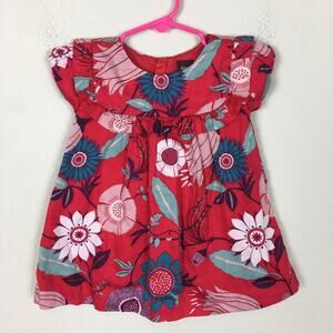 Tea Red Floral Short Sleeve Baby Doll  Dress 6-12 months